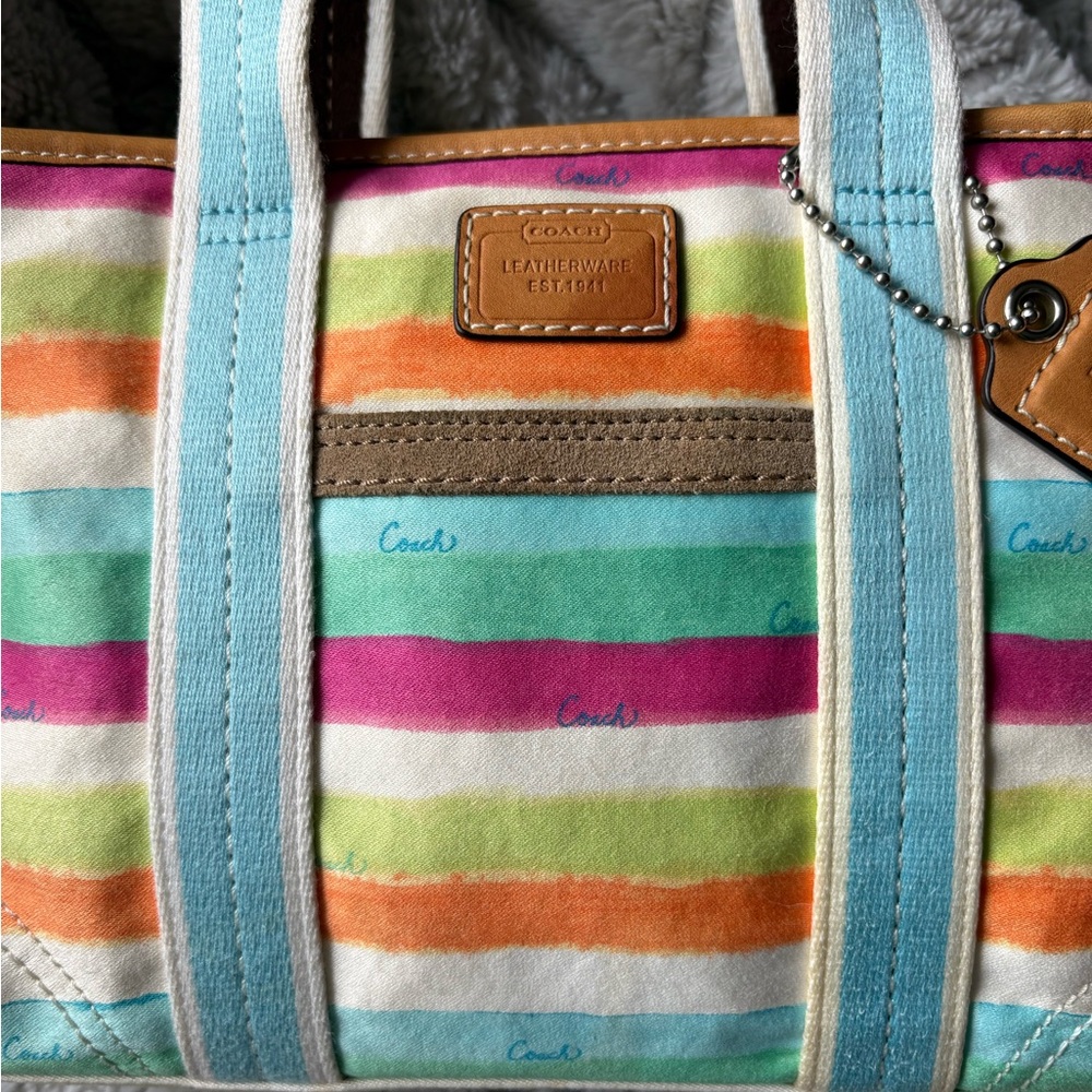 Y2K Coach Hampton Watercolour Striped Canvas Bag - Picture 2 of 12